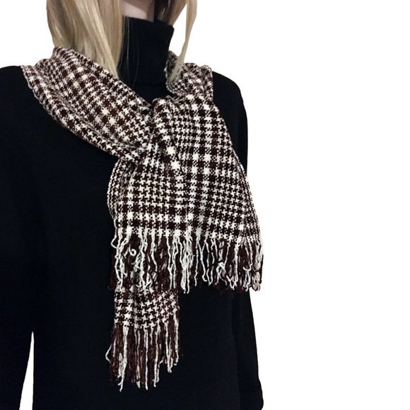 VINTAGE Mater Materiae Houndstooth Fringed Scarf Italy UNISEX - Picture 5 of 10
